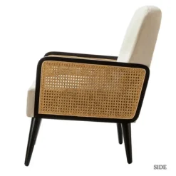 Kirkland's Home Accent Chairs-White Linen And Rattan Accent Chair