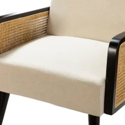 Kirkland's Home Accent Chairs-White Linen And Rattan Accent Chair