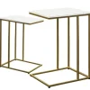 Kirkland's Home Accent & End Tables-White Marble And Gold Grid Accent Tables, Set Of 2