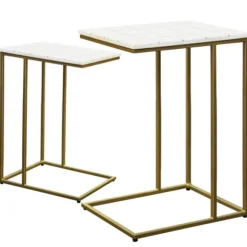 Kirkland's Home Accent & End Tables-White Marble And Gold Grid Accent Tables, Set Of 2