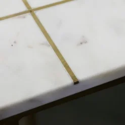 Kirkland's Home Accent & End Tables-White Marble And Gold Grid Accent Tables, Set Of 2