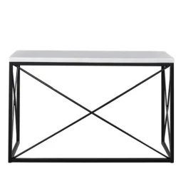 Kirkland's Home Console Tables-White Marble Top Sabin Metal Base Sofa Table