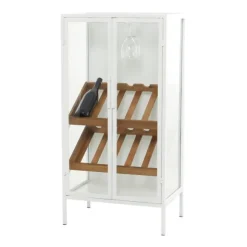 Kirkland's Home Kitchen Islands & Bar Carts-White Metal And Natural Wood 2-Door Bar Cabinet