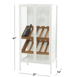 Kirkland's Home Kitchen Islands & Bar Carts-White Metal And Natural Wood 2-Door Bar Cabinet