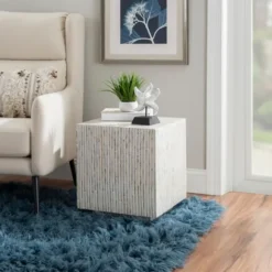 Kirkland's Home Accent & End Tables-White Mother Of Pearl Striped Side Table