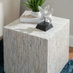 Kirkland's Home Accent & End Tables-White Mother Of Pearl Striped Side Table