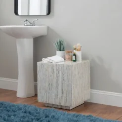 Kirkland's Home Accent & End Tables-White Mother Of Pearl Striped Side Table