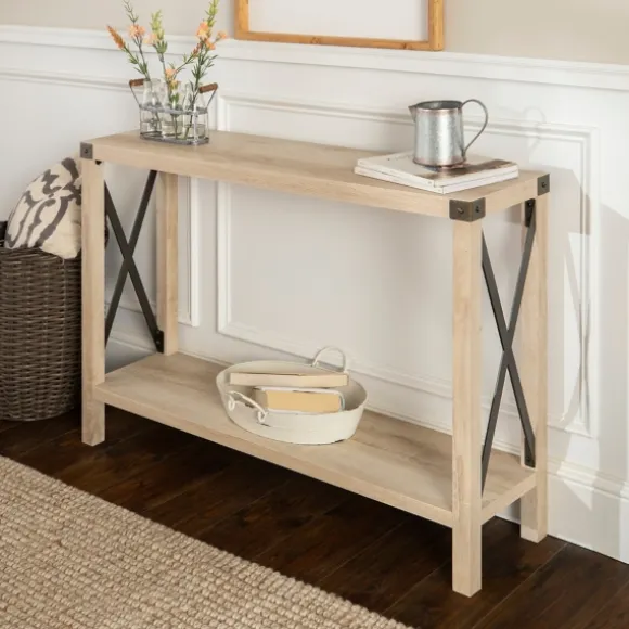 Kirkland's Home Console Tables-White Oak Farmhouse X-Frame Console Table
