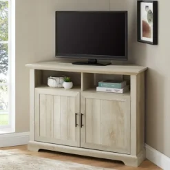Kirkland's Home Tv Stands & Media Consoles-White Oak Grooved Door Corner Tv Stand