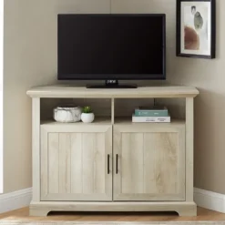 Kirkland's Home Tv Stands & Media Consoles-White Oak Grooved Door Corner Tv Stand