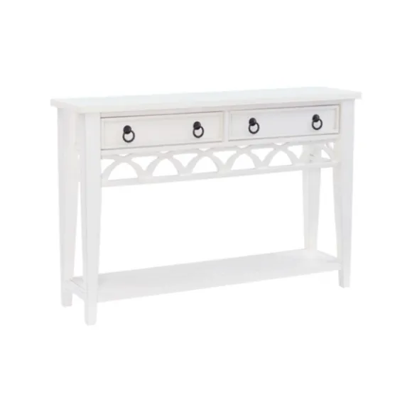 Kirkland's Home Console Tables-White Or Teal Paneled Fretwork Console Table