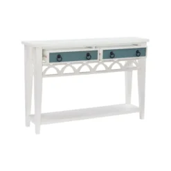 Kirkland's Home Console Tables-White Or Teal Paneled Fretwork Console Table