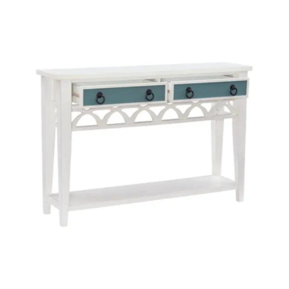 Kirkland's Home Console Tables-White Or Teal Paneled Fretwork Console Table