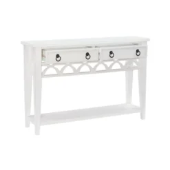 Kirkland's Home Console Tables-White Or Teal Paneled Fretwork Console Table