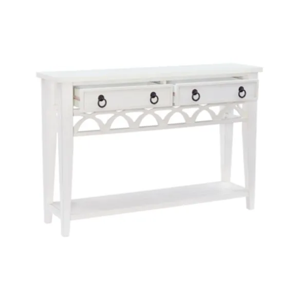 Kirkland's Home Console Tables-White Or Teal Paneled Fretwork Console Table