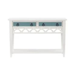 Kirkland's Home Console Tables-White Or Teal Paneled Fretwork Console Table