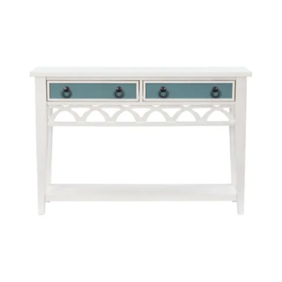 Kirkland's Home Console Tables-White Or Teal Paneled Fretwork Console Table