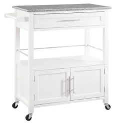 Kirkland's Home Kitchen Islands & Bar Carts-White Parker Granite Top Rolling Kitchen Cart