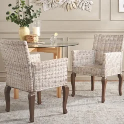 Kirkland's Home Dining Chairs-White Rattan Curved Legs Dining Chairs, Set Of 2