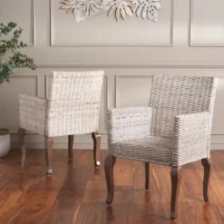 Kirkland's Home Dining Chairs-White Rattan Curved Legs Dining Chairs, Set Of 2