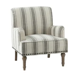 Kirkland's Home Accent Chairs-White Stripe Upholstered Accent Chair