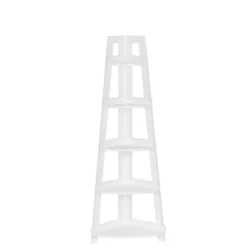 Kirkland's Home Bookshelves-White 5-Tier Corner Ladder Bookshelf