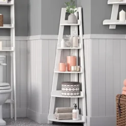 Kirkland's Home Bookshelves-White 5-Tier Corner Ladder Bookshelf