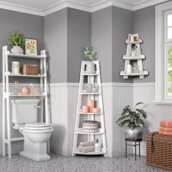 Kirkland's Home Bookshelves-White 5-Tier Corner Ladder Bookshelf