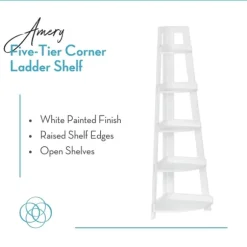 Kirkland's Home Bookshelves-White 5-Tier Corner Ladder Bookshelf