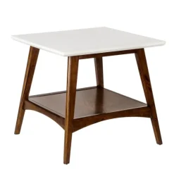 Kirkland's Home Accent & End Tables-White Top And Pecan Wood Mid-Century Modern Table