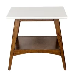 Kirkland's Home Accent & End Tables-White Top And Pecan Wood Mid-Century Modern Table