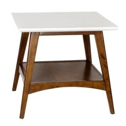 Kirkland's Home Accent & End Tables-White Top And Pecan Wood Mid-Century Modern Table