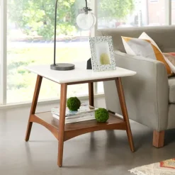 Kirkland's Home Accent & End Tables-White Top And Pecan Wood Mid-Century Modern Table