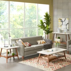 Kirkland's Home Accent & End Tables-White Top And Pecan Wood Mid-Century Modern Table