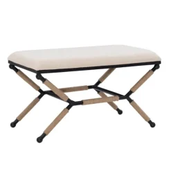 Kirkland's Home Dining Chairs-White Upholstered And Wrapped Rope Metal Bench