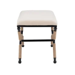 Kirkland's Home Dining Chairs-White Upholstered And Wrapped Rope Metal Bench