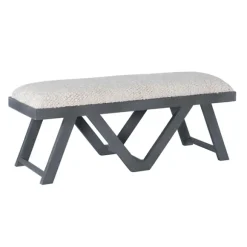 Kirkland's Home Benches & Ottomans-White Upholstered Seat And Blue Wood Bench