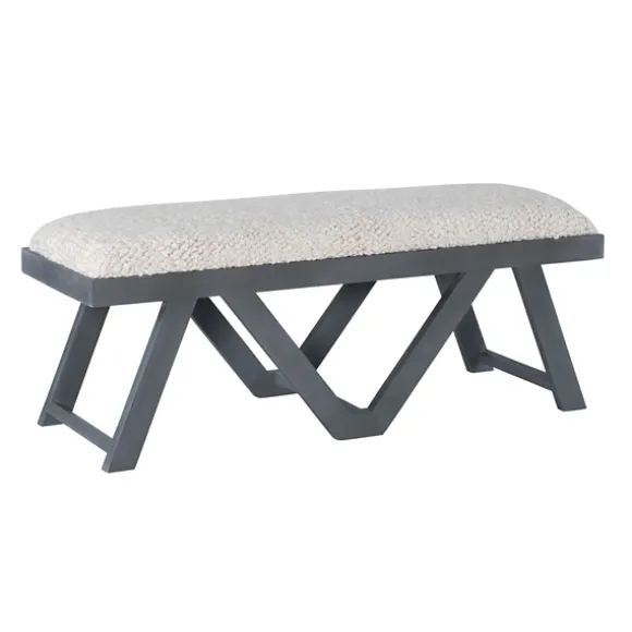 Kirkland's Home Benches & Ottomans-White Upholstered Seat And Blue Wood Bench