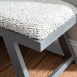 Kirkland's Home Benches & Ottomans-White Upholstered Seat And Blue Wood Bench