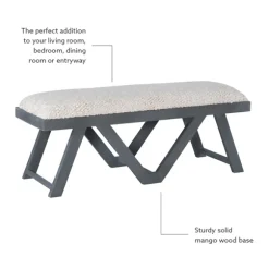 Kirkland's Home Benches & Ottomans-White Upholstered Seat And Blue Wood Bench