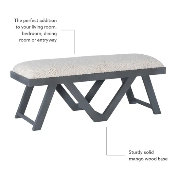 Kirkland's Home Benches & Ottomans-White Upholstered Seat And Blue Wood Bench