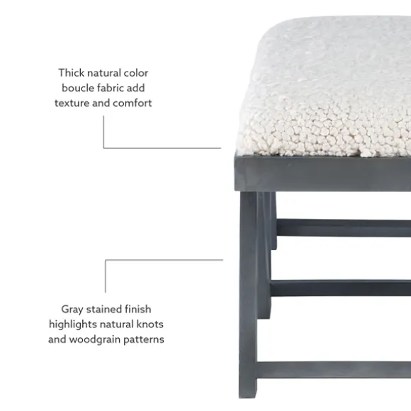 Kirkland's Home Benches & Ottomans-White Upholstered Seat And Blue Wood Bench