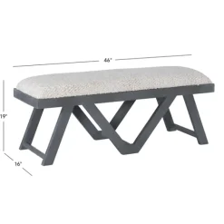 Kirkland's Home Benches & Ottomans-White Upholstered Seat And Blue Wood Bench