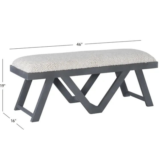 Kirkland's Home Benches & Ottomans-White Upholstered Seat And Blue Wood Bench