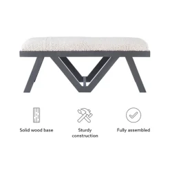 Kirkland's Home Benches & Ottomans-White Upholstered Seat And Blue Wood Bench