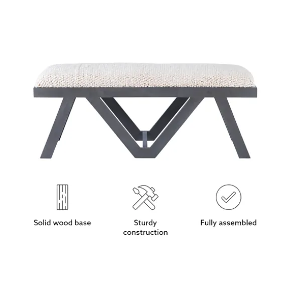 Kirkland's Home Benches & Ottomans-White Upholstered Seat And Blue Wood Bench