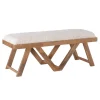 Kirkland's Home Benches & Ottomans-White Upholstered Seat And Tan Wood Bench