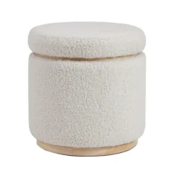 Kirkland's Home Benches & Ottomans-White Upholstered Wood Trim Ottoman