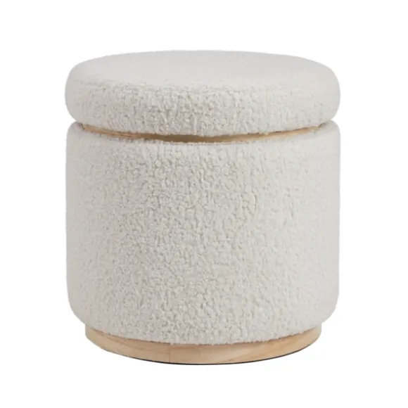 Kirkland's Home Benches & Ottomans-White Upholstered Wood Trim Ottoman