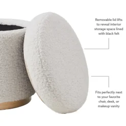 Kirkland's Home Benches & Ottomans-White Upholstered Wood Trim Ottoman